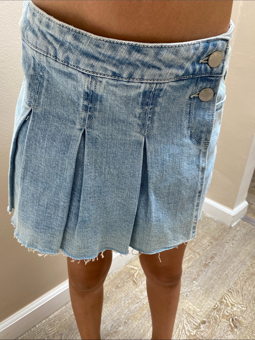 Light Blue Denim Pleated RSQ Mini Skirt/short